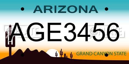 AGE3456 Arizona License Plate