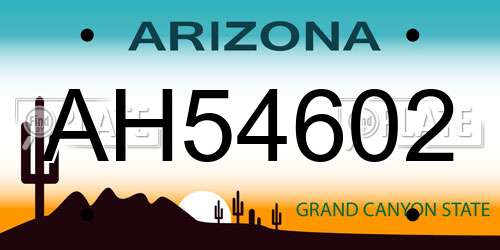 AH54602 Arizona License Plate