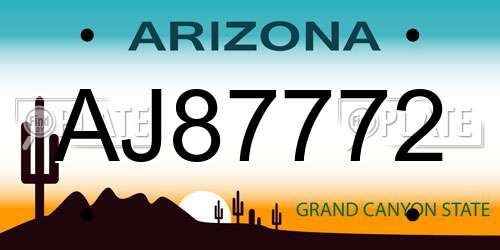 AJ87772 Arizona License Plate