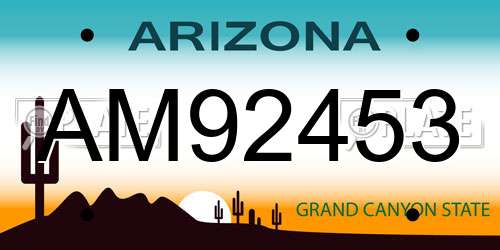 AM92453 Arizona License Plate