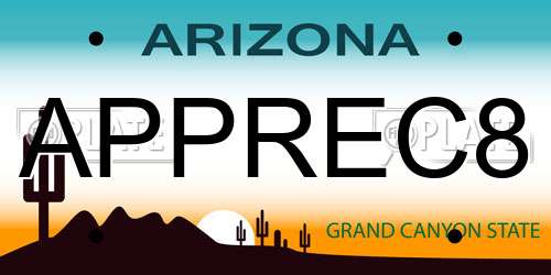 APPREC8 Arizona License Plate