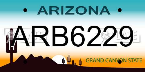 ARB6229 Arizona License Plate
