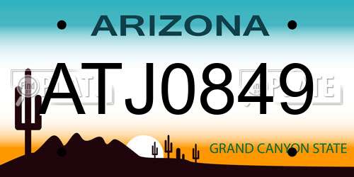 ATJ0849 Arizona License Plate