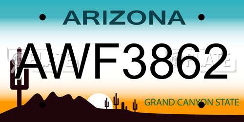 AWF3862 Arizona License Plate