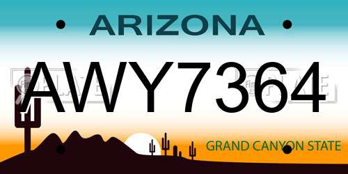 AWY7364 Arizona License Plate