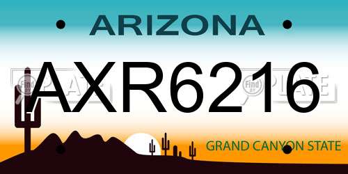 AXR6216 Arizona License Plate