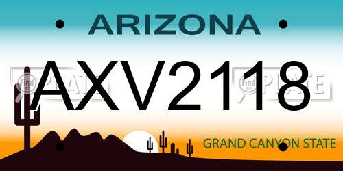 AXV2118 Arizona License Plate
