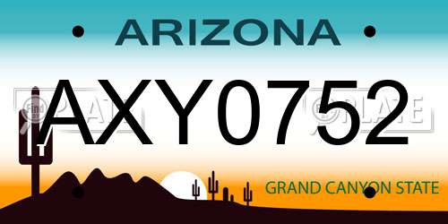 AXY0752 Arizona License Plate