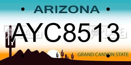 AYC8513 Arizona License Plate