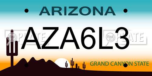AZA6L3 Arizona License Plate