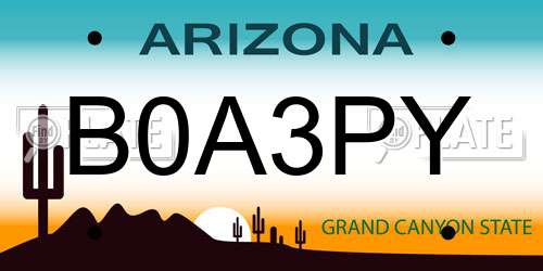 B0A3PY Arizona License Plate