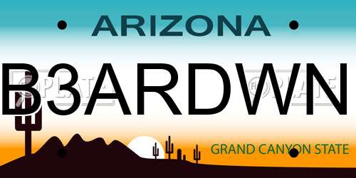 B3ARDWN Arizona License Plate