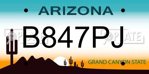 B847PJ Arizona License Plate