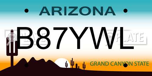 B87YWL Arizona License Plate