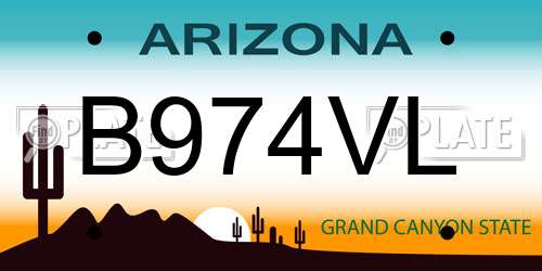 B974VL Arizona License Plate