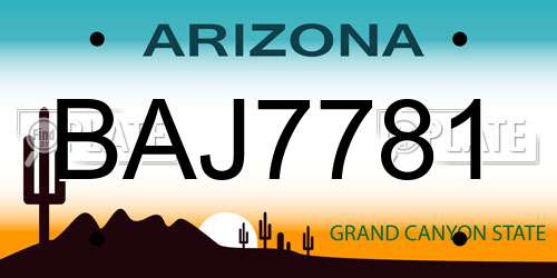 BAJ7781 Arizona License Plate