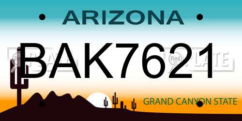 BAK7621 Arizona License Plate