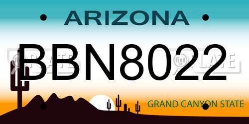 BBN8022 Arizona License Plate