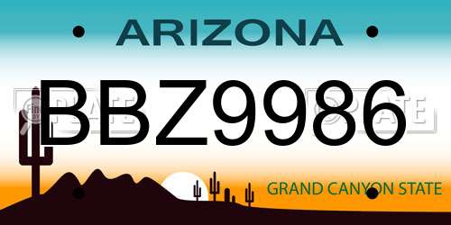 BBZ9986 Arizona License Plate