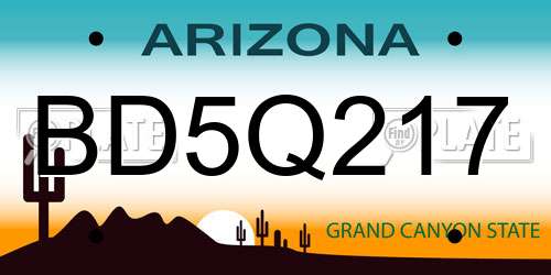 BD5Q217 Arizona License Plate