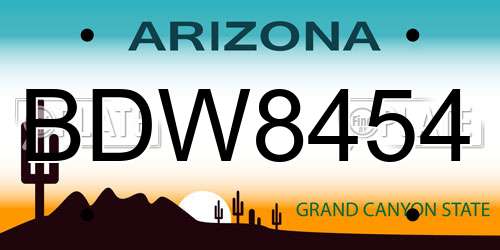 BDW8454 Arizona License Plate