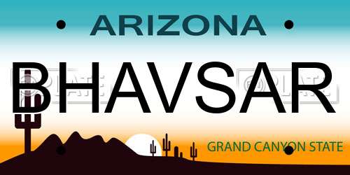 BHAVSAR Arizona License Plate
