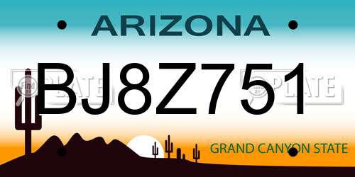 BJ8Z751 Arizona License Plate