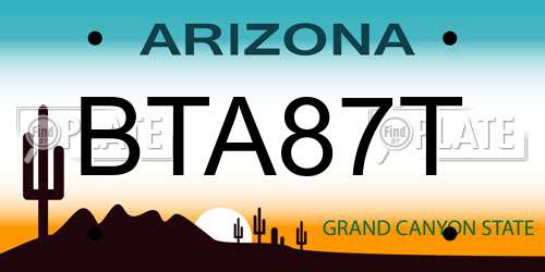 BTA87T Arizona License Plate
