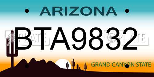 BTA9832 Arizona License Plate