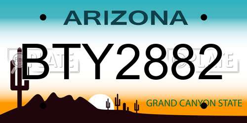 BTY2882 Arizona License Plate