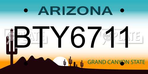 BTY6711 Arizona License Plate