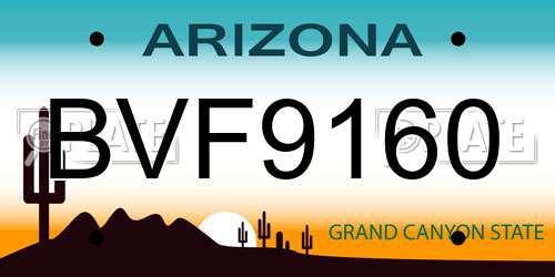 BVF9160 Arizona License Plate