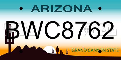 BWC8762 Arizona License Plate