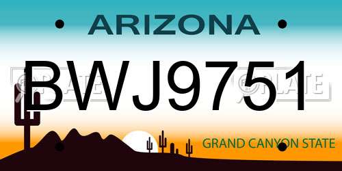 BWJ9751 Arizona License Plate