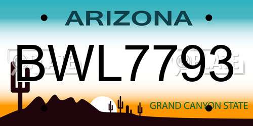 BWL7793 Arizona License Plate