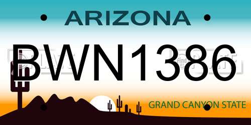 BWN1386 Arizona License Plate