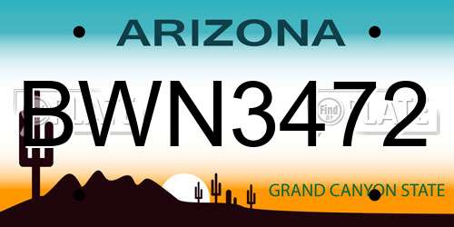BWN3472 Arizona License Plate
