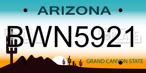 BWN5921 Arizona License Plate