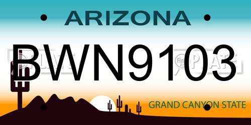 BWN9103 Arizona License Plate