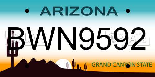 BWN9592 Arizona License Plate
