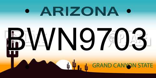 BWN9703 Arizona License Plate