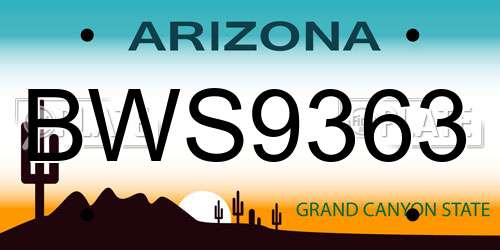 BWS9363 Arizona License Plate