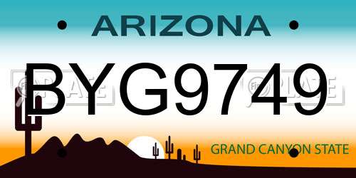 BYG9749 Arizona License Plate