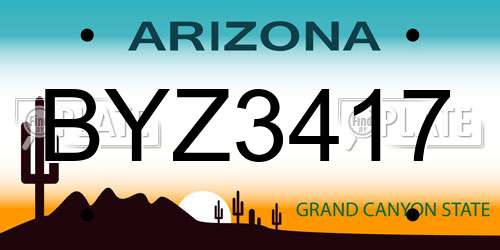 BYZ3417 Arizona License Plate