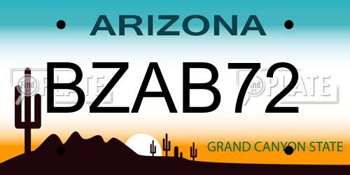 BZAB72 Arizona License Plate