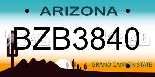 BZB3840 Arizona License Plate