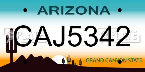 CAJ5342 Arizona License Plate