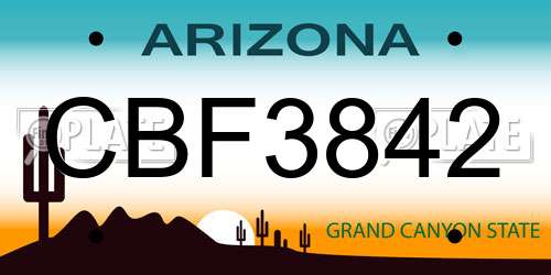 CBF3842 Arizona License Plate