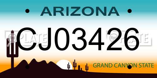 CJ03426 Arizona License Plate