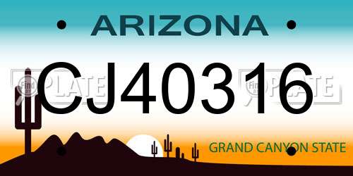 CJ40316 Arizona License Plate